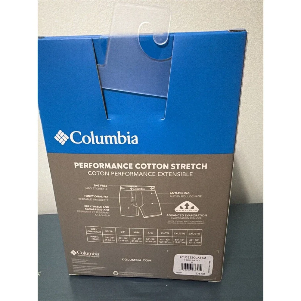 Columbia 3-pack performance cotton stretch boxer briefs size medium New NIB